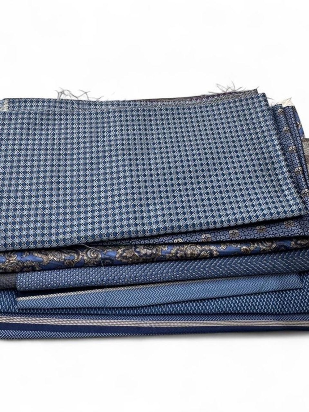 7pc bundle lot blue 100% Italian silk fabric remnants